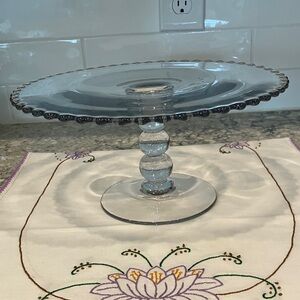 Imperial Glass Candlewick Clear Cake Pie Stand Plate Beaded Edge Hand Blown